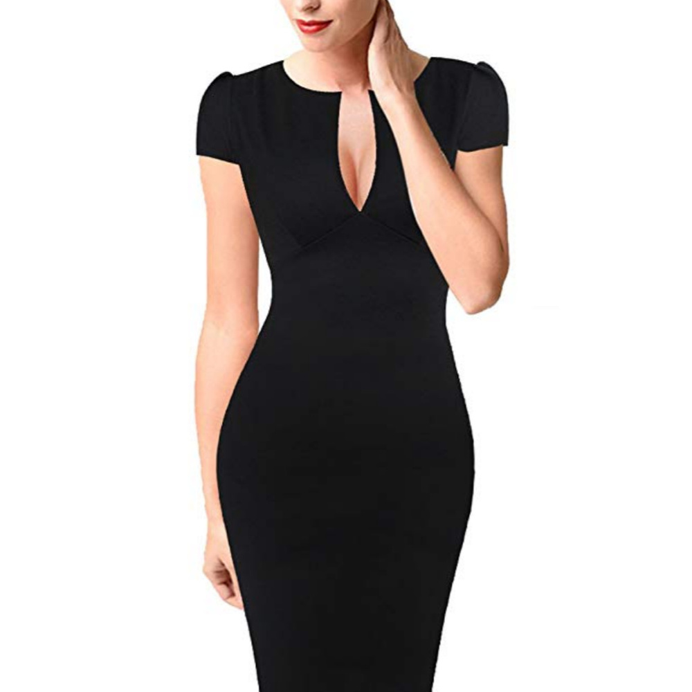 VfEmage Classic Black Bodycon Dress